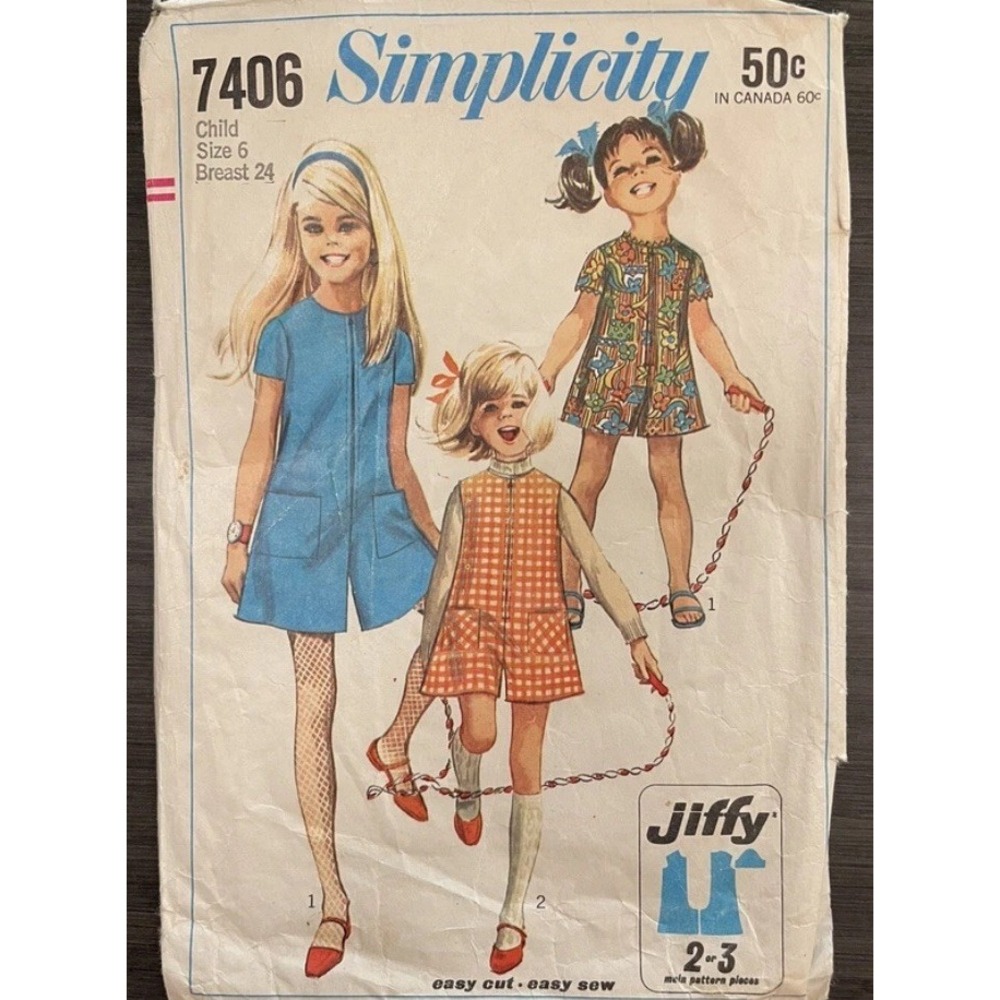 Simplicity 7406 Pattern Pantdress Pantjumper Child Size 6 Precut Vintage 1967